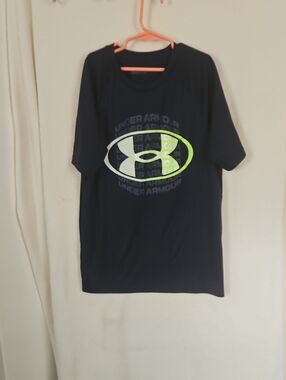 Under Armour Navy Tee with Neon Green and White Logo